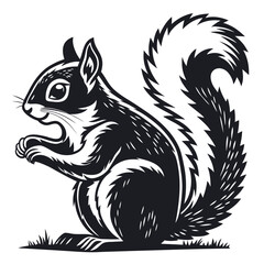 Obraz premium Stylized black and white illustration of a squirrel holding a nut in its paws