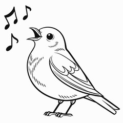 Fototapeta premium A cheerful black and white illustration of a bird singing with musical notes floating in the air