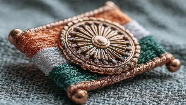 Close-up of Indian flag brooch