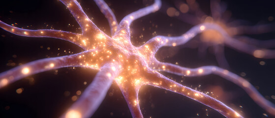 Closeup of glowing human neural network