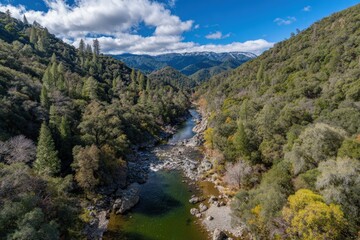 Aerial View Of Mountain River Valley With Autumn Colors