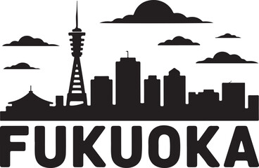 Fototapeta premium Fukuoka Skyline Silhouette | Black Vector Cityscape on White Background