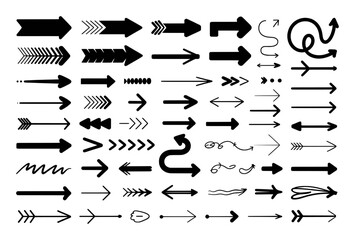 Fototapeta premium Collection of Diverse Black Arrow Icons and Symbols on White Background