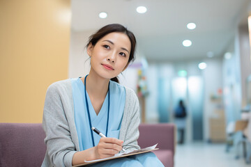 カルテに記入する看護師