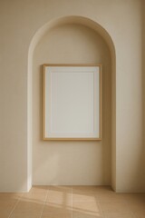 Minimalist archway with framed artwork.