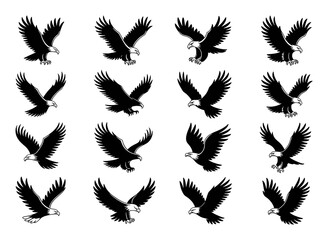 Collection of Eagle Silhouettes in Various Flying Poses