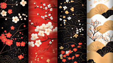 Traditional Japanese Floral Textile Patterns with Cherry Blossom Decorative Style background,generative ai