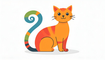 Colorful Cat Sitting with Cartoon Style.