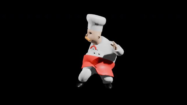 3d render chef dancing silly dance. prores 4444