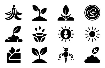 Collection of Icons Representing Gardening and Plant Growth Stages