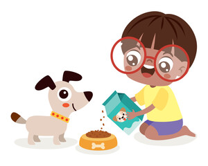 Cartoon Kid Playing With Dog