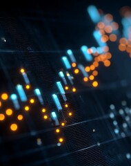 Obraz premium Abstract Data Visualization with Glowing Blue and Orange Points on Dark Background