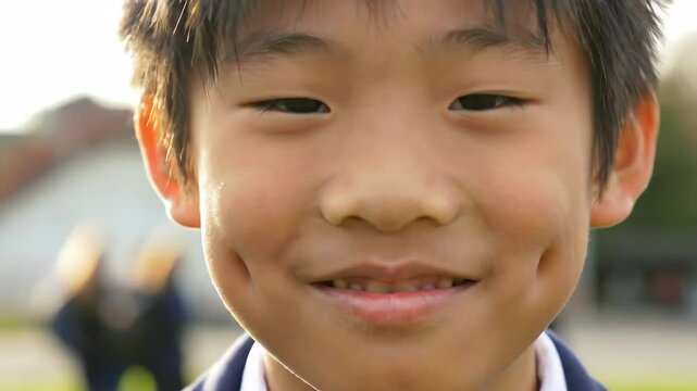 Happy young boy looking at camera with beautiful sunny lighting