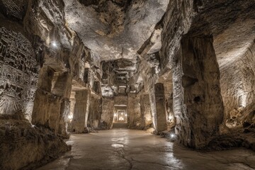 Cave Interior With Stone Pillars And Light