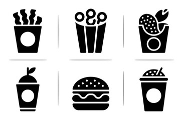 Fast Food Icons: Fries, Popcorn, Chicken, Burger, and Drinks