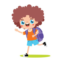 Cartoon Kid Running To School
