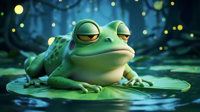 Dreamy Frog on Lily Pad: Cartoon Ambiance