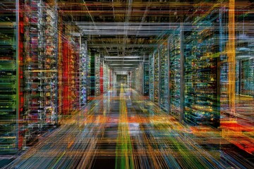 Abstract Colorful Data Center Corridor