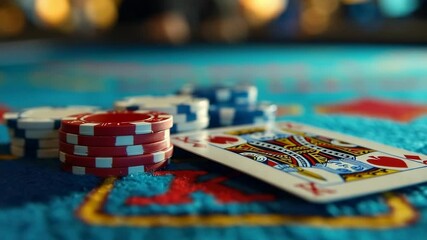 Exciting card game action at a lively casino with colorful chips on display