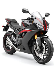 Sleek black sportbike, red accents, angled view