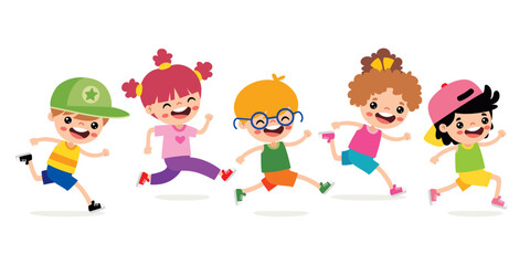 Group Of Cartoon Children Running