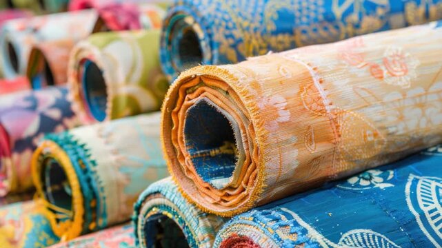 High-quality image of multiple fabric rolls displayed in a neat stack