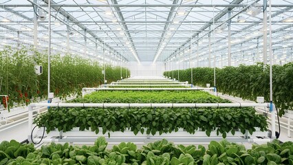 Vast Modern Greenhouse Growing Fresh Produce Using Hydroponics for Sustainable Farming