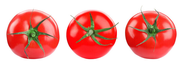 Fresh ripe tomatoes isolated on white, set