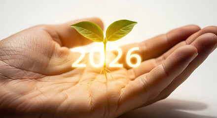 Growing future trends 2026 hand holds shining numbers symbolizing new opportunities and growth
