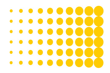 Yellow circular halftone dot pattern in gradient grid design for abstract backgrounds, modern textures, decorative overlays, posters, and minimal graphic elements
