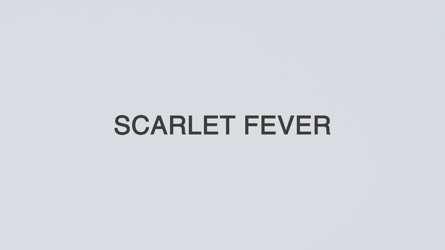 Scarlet fever concept word hand holding stethoscope on white background for infection monitoring, diagnosis, treatment, prevention, wellness, and bacterial health awareness