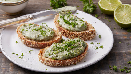 Chlorella spread on bread slices
