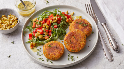 Chickpea patties with bell pepper salad