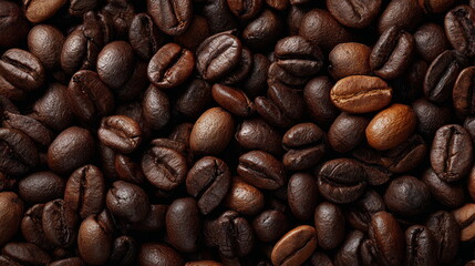 Naklejka premium Close-up macro of roasted coffee beans with rich texture and deep brown tones, ideal for coffee culture, caffeine concepts, food backgrounds, and aroma themes.