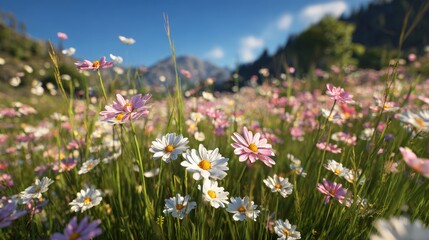 Obraz premium Vibrant flower blooms in a serene meadow nature photography lush landscape beautiful outdoors scenic view spring serenity