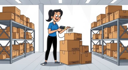 Warehouse Inventory Scan: Cartoon Style