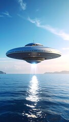 Futuristic UFO over the ocean