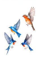 Obraz premium Four birds in flight with white background.