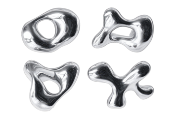 Abstract metallic forms arranged in a grid