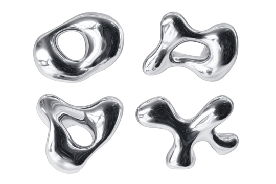 Abstract metallic forms arranged in a grid