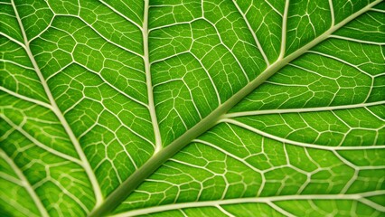 Close up of a vibrant green leaf showing intricate vein patterns