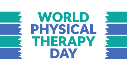 World Physical Therapy Day text with side lines on a White background. Which is observed every year in September to celebrate and wish World Physical Therapy Day.