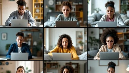 Diverse professionals working remotely, collaborating through laptops, embodying digital connectivity and flexible career environments - Powered by Adobe