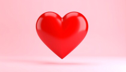 A vibrant, glossy red heart against a soft pink background
