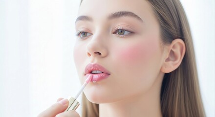 Fototapeta premium Woman Applying Lip Gloss | Beauty and Makeup Tutorial for Cosmetics Advertising, Social Media Content