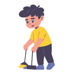 Illustration of an Kids Cleaning Waste Sweeping and cleaning the floor