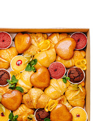 Delicious assortment of pastries in a box ready for celebration