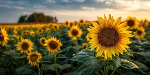 Sunflower blooming in field at sunset nature photography vibrant landscape scenic view rural environment for floral enthusiasts