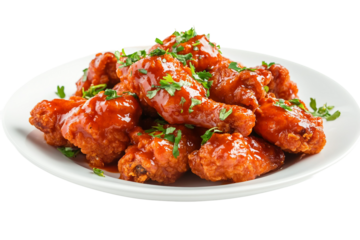 Crispy buffalo fried chicken isolated on transparent background