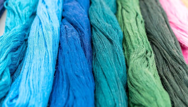 Colorful threads arranged in parallel rows, showcasing variations in shades and textures
